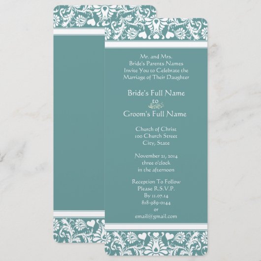 Blauwgroen of om het even welke Uitnodiging van de (Voorkant / Achterkant)