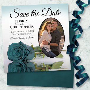 Blauwgroen of Turquoise Roos met Oval Photo Weddin Save The Date