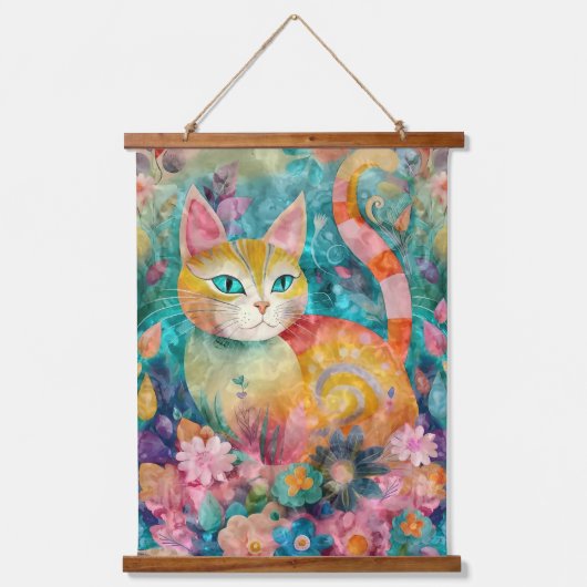 Blauwgroen ogen grillige kat hangend wandkleed (Voorkant)