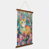 Blauwgroen ogen grillige kat hangend wandkleed (Gebogen)