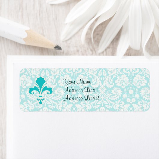 Blauwgroen olievleur etiket (Insitu)