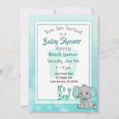 Blauwgroen Olifant Baby shower Kaart (Voorkant)