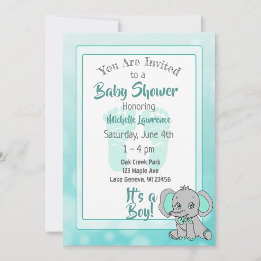 Blauwgroen Olifant Baby shower Kaart (Voorkant)