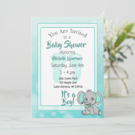 Blauwgroen Olifant Baby shower Kaart (Staand voorkant)