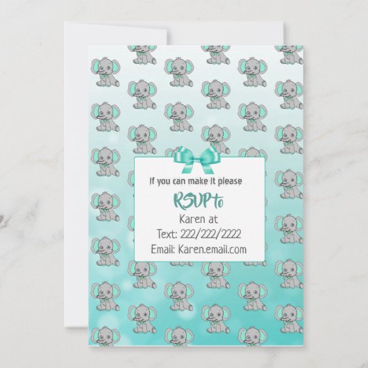 Blauwgroen Olifant Baby shower Kaart (Achterkant)