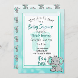Blauwgroen Olifant Baby shower Kaart