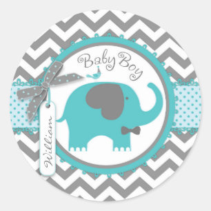 Blauwgroen olifant boog-stropdas chevron print Bab Ronde Sticker