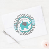 Blauwgroen Olifant Boy Chevron Print Baby shower Ronde Sticker (Envelop)