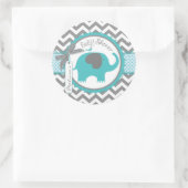 Blauwgroen Olifant Boy Chevron Print Baby shower Ronde Sticker (Tas)