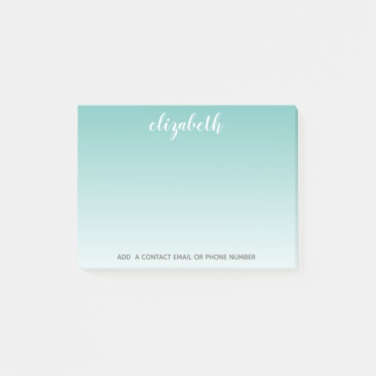 Blauwgroen Ombre aangepaste handgeschreven naam KA Post-it® Notes (Voorkant)
