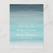 Blauwgroen Ombré Beach bruiloft Bewaar de datum Aankondigingskaart (Voorkant)