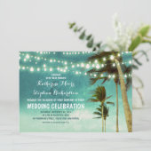 blauwgroen Ombre Beach bruiloft uitnodigingen (Staand voorkant)