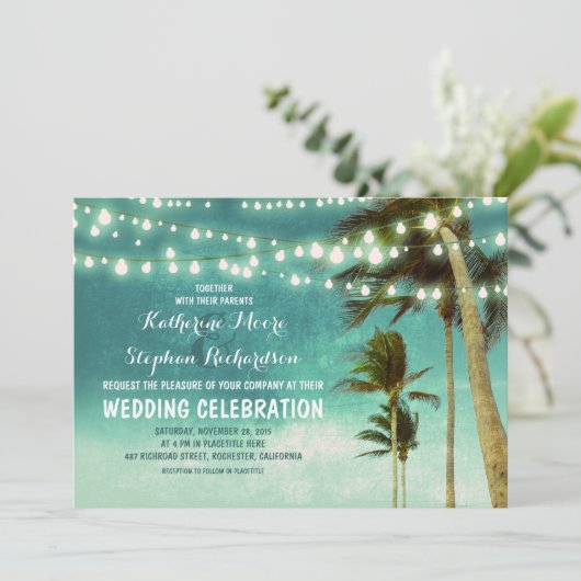 blauwgroen Ombre Beach bruiloft uitnodigingen (Staand voorkant)