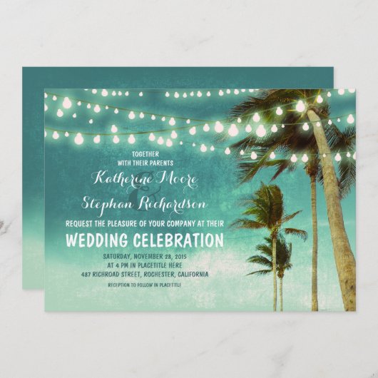 blauwgroen Ombre Beach bruiloft uitnodigingen (Voorkant / Achterkant)
