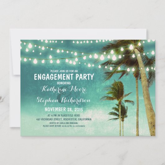 blauwgroen Ombre Beach Engagement Party String Lig Kaart (Voorkant)
