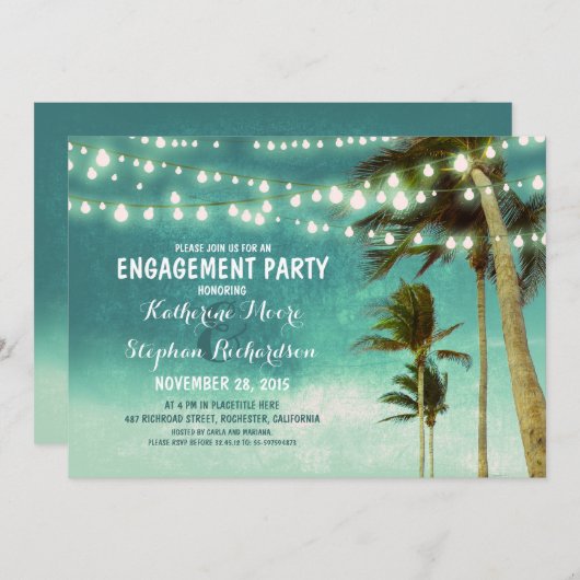 blauwgroen Ombre Beach Engagement Party String Lig Kaart (Voorkant / Achterkant)