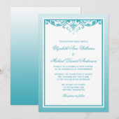 Blauwgroen Ombre Border bloeiende bruiloft Kaart (Voorkant / Achterkant)