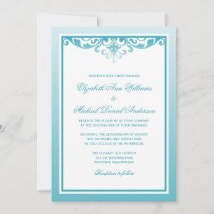 Blauwgroen ombre Border Flourish Wedding Invitatio Kaart