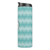 Blauwgroen Ombre Chevron Monogram Thermosbeker (Geroteerd rechts)