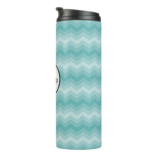 Blauwgroen Ombre Chevron Monogram Thermosbeker (Geroteerd rechts)