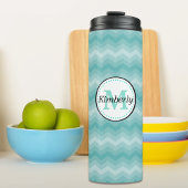 Blauwgroen Ombre Chevron Monogram Thermosbeker