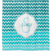 Blauwgroen Ombre Chevron - Persoonlijk schoengordi Douchegordijn (Voorkant)