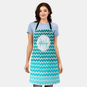 Blauwgroen Ombre Chevron Persoonlijk Schort (Gedragen)