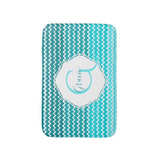 Blauwgroen Ombre Chevron Persoonlijke Bath Mat (Voorkant Verticaal)