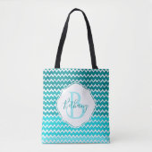 Blauwgroen Ombre Chevron Persoonlijke Canvas tas (Voorkant)