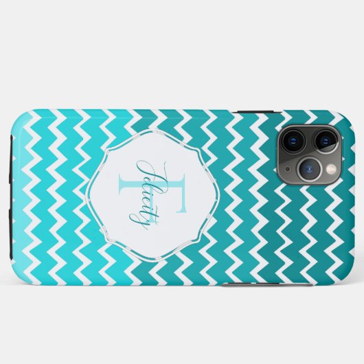 Blauwgroen Ombre Chevron Persoonlijke iPhone Case (Achterkant (horizontaal))