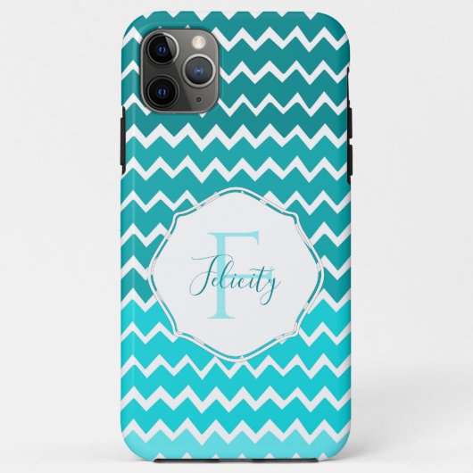 Blauwgroen Ombre Chevron Persoonlijke iPhone Case (Achterkant)