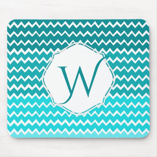 Blauwgroen Ombre Chevron Persoonlijke Muismat (Voorkant)