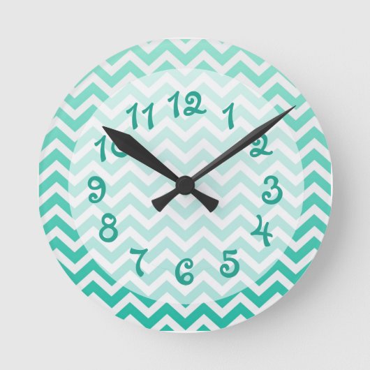 Blauwgroen Ombre Chevron Ronde Klok (Voorkant)