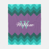 Blauwgroen Ombre Chevrons Monogram Fleece Blanket (Voorkant)