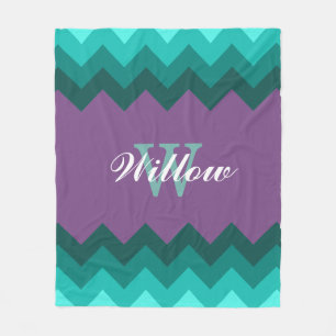 Blauwgroen Ombre Chevrons Monogram Fleece Blanket