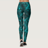 Blauwgroen Ombre Glam Glitter Damask Patroon Leggings (Achterkant)