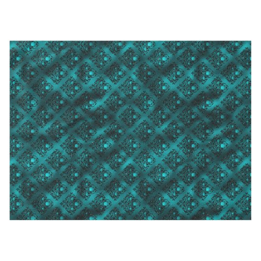 Blauwgroen Ombre Glam Glitter Damask Patroon Tafelkleed (Voorkant (Horizontaal))