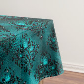 Blauwgroen Ombre Glam Glitter Damask Patroon Tafelkleed (Voorbeeld)