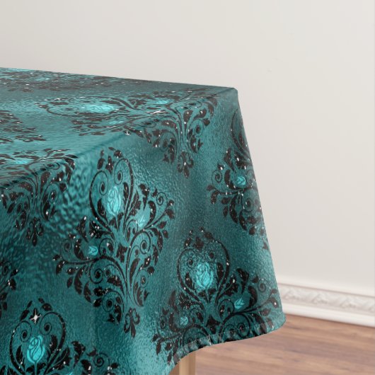 Blauwgroen Ombre Glam Glitter Damask Patroon Tafelkleed (Voorbeeld)