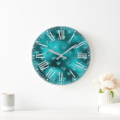 Blauwgroen Ombre Glam Glitter Diamonds Patroon Grote Klok (Huis)