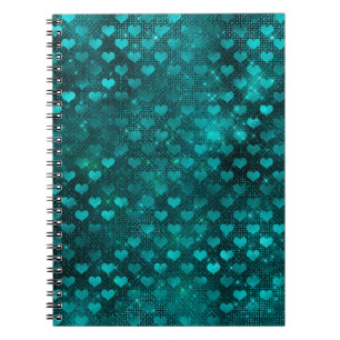 Blauwgroen Ombre Glam Glitter Hearts Patroon Notitieboek