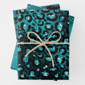 Blauwgroen Ombre Glam Glitter Oerwoud Dierenafdruk Inpakpapier Vel (In situ)