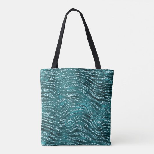 Blauwgroen Ombre Glam Glitter Tiger Stripes Patroo Tote Bag (Achterkant)