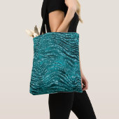 Blauwgroen Ombre Glam Glitter Tiger Stripes Patroo Tote Bag (Dichtbij)