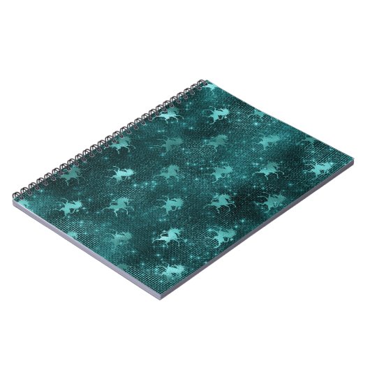Blauwgroen Ombre Glam Glitter Unicorns Patroon Notitieboek (Linkerzijde)