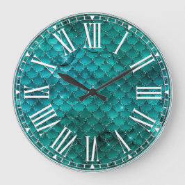 Blauwgroen Ombre Glam Mermaid Scales Patroon Grote Klok