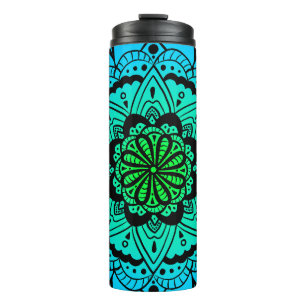 Blauwgroen Ombré Mandala Flower Thermal Tumbler Thermosbeker