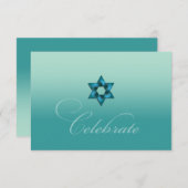 Blauwgroen Ombre met Ster RSVP Kaartje (Voorkant / Achterkant)