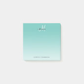 Blauwgroen Ombre Monogram Elegant Girly Script Kan Post-it® Notes (Voorkant)