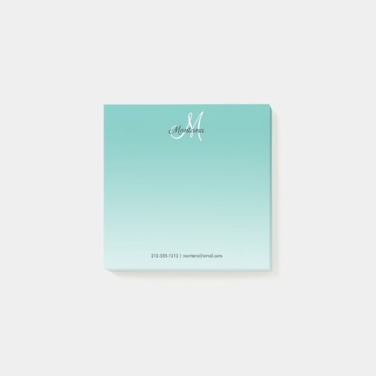 Blauwgroen Ombre Monogram Elegant Girly Script Kan Post-it® Notes (Voorkant)